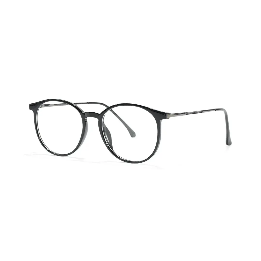 Angle view of Nita round metal magnetic clip-on eyeglasses set with interchangeable clip-on lenses RM0592505 in black