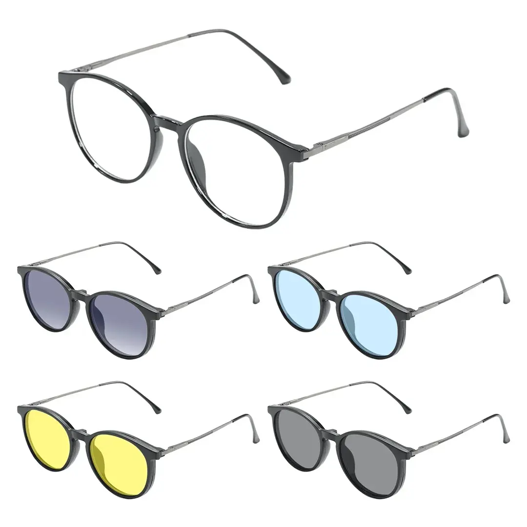 Lens variation view of Nita round metal magnetic clip-on eyeglasses set with interchangeable clip-on lenses RM0592505 in black