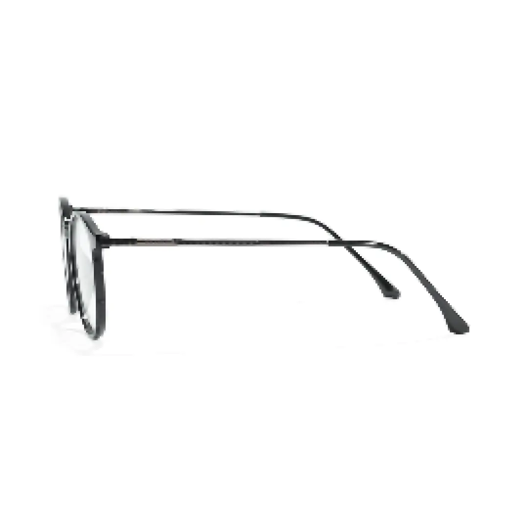 Side view of Nita round metal magnetic clip-on eyeglasses set with interchangeable clip-on lenses RM0592505 in black