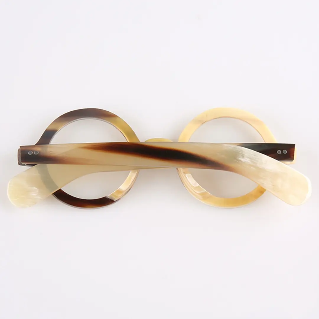 Back folded view of Cairn round natural ox horn handcrafted eyeglasses RO0262511 in yellow