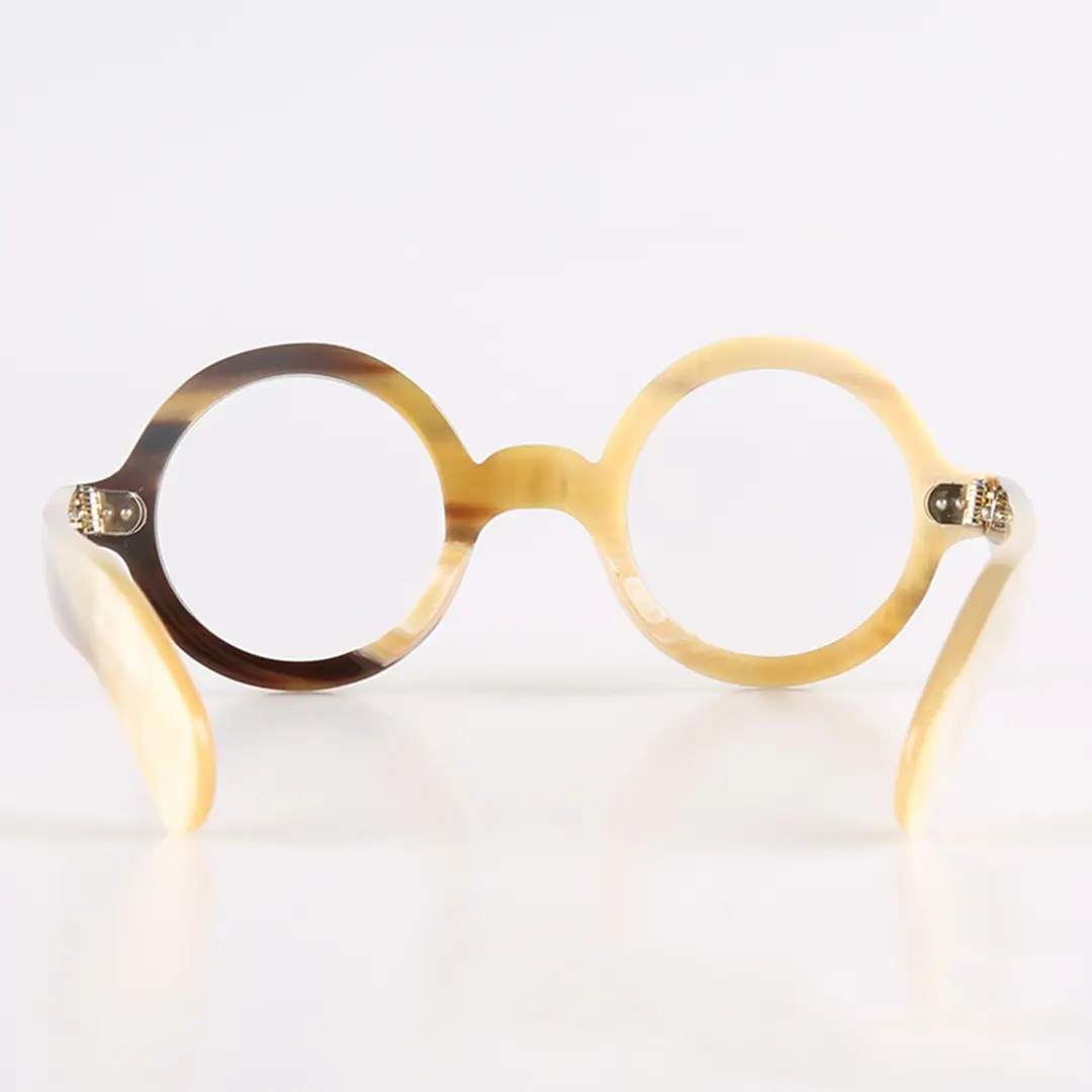 Back view of Cairn round natural ox horn handcrafted eyeglasses RO0262511 in yellow