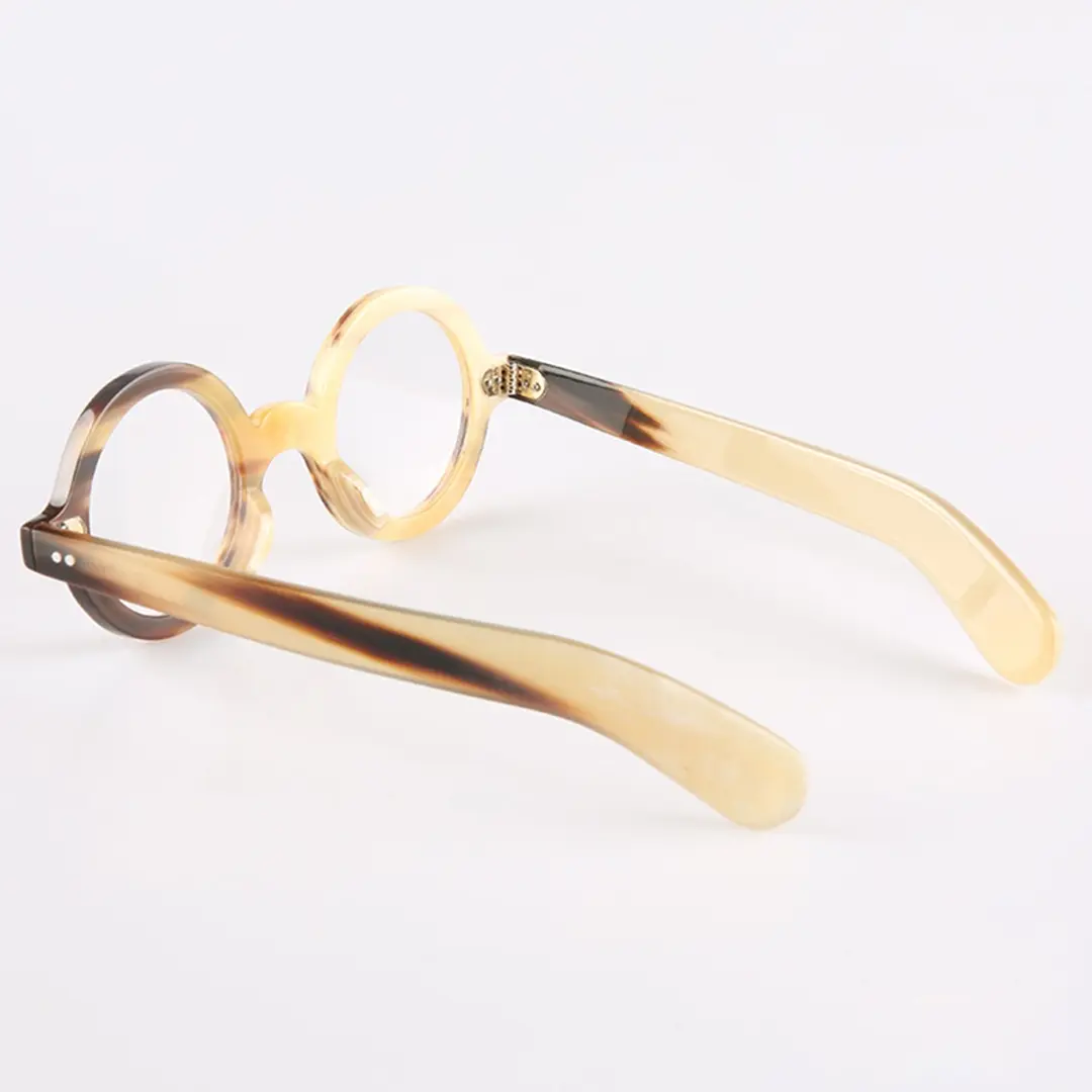 Side view of Cairn round natural ox horn handcrafted eyeglasses RO0262511 in yellow