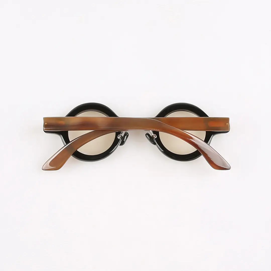 Back folded view of Orbis round natural ox horn handcrafted eyeglasses RO0292511 in black