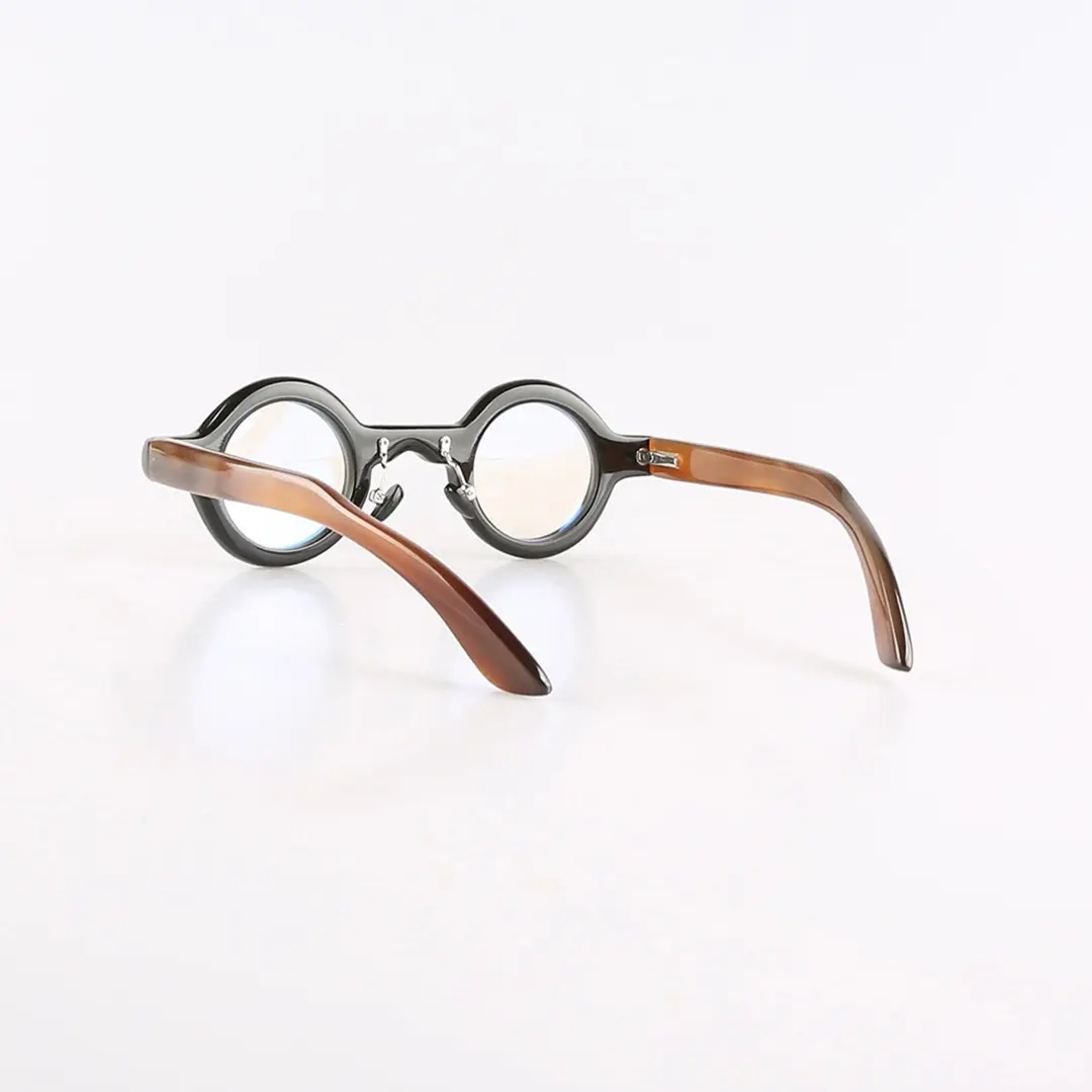 Back view of Orbis round natural ox horn handcrafted eyeglasses RO0292511 in black