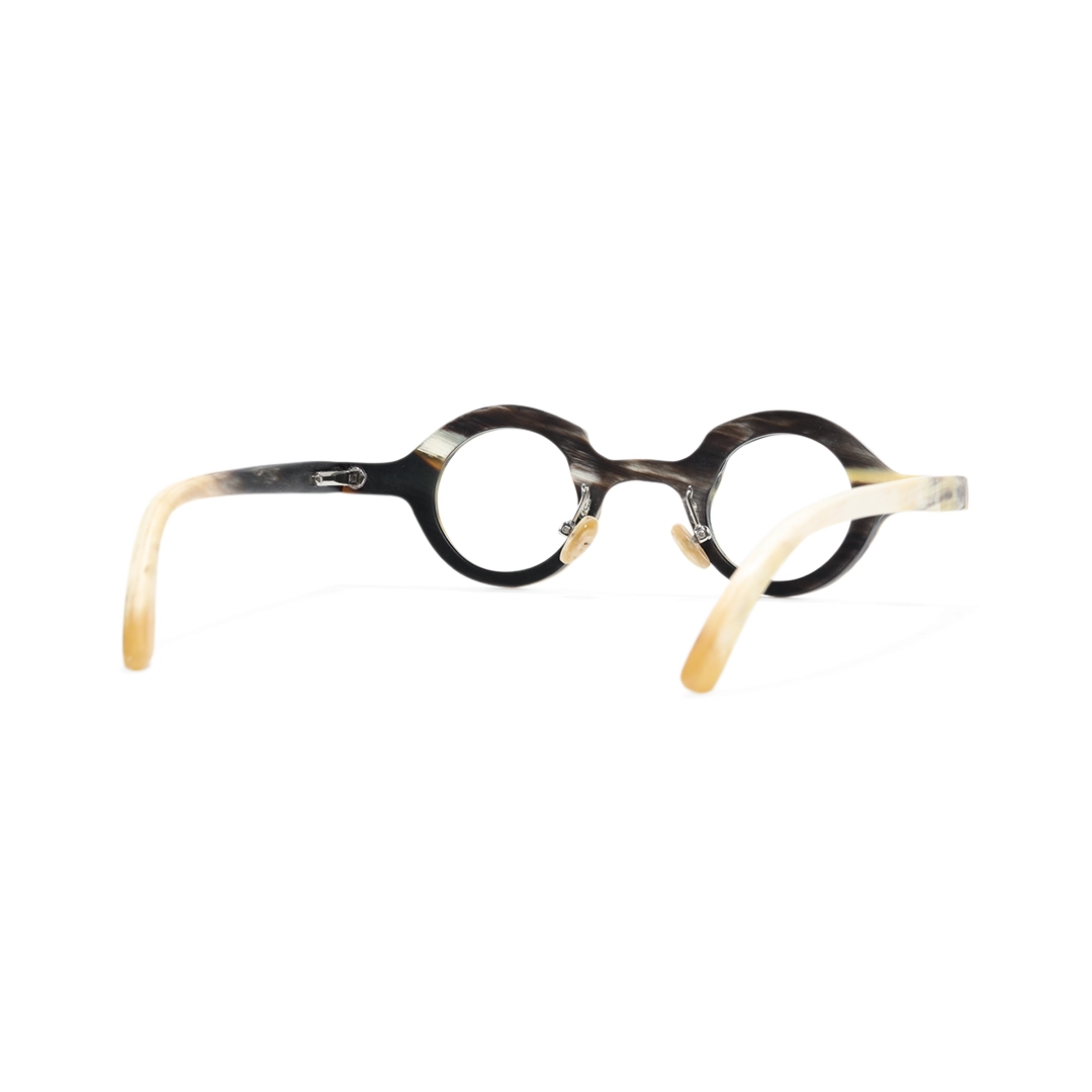 Back view of Kerno round natural ox horn handcrafted eyeglasses RO0312511 in white