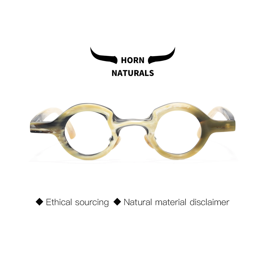 Front view of Kerno round natural ox horn handcrafted eyeglasses RO0312511 in white