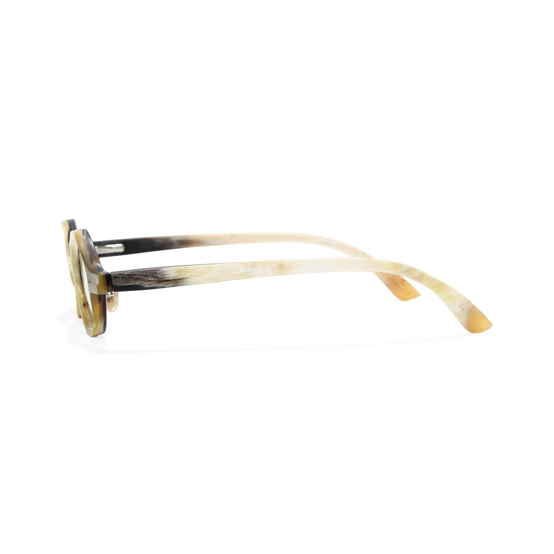 Side view of Kerno round natural ox horn handcrafted eyeglasses RO0312511 in white
