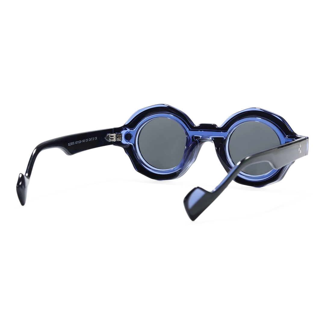 Back view of Shay fashion round pc magnetic clip-on eyeglasses set with interchangeable clip-on lenses in blue. SPU: RP0012604
