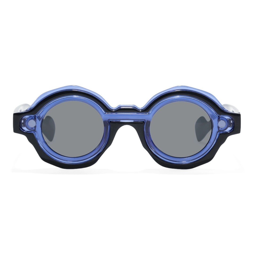 Front view of Shay fashion round pc magnetic clip-on eyeglasses set with interchangeable clip-on lenses RP0012604 in blue