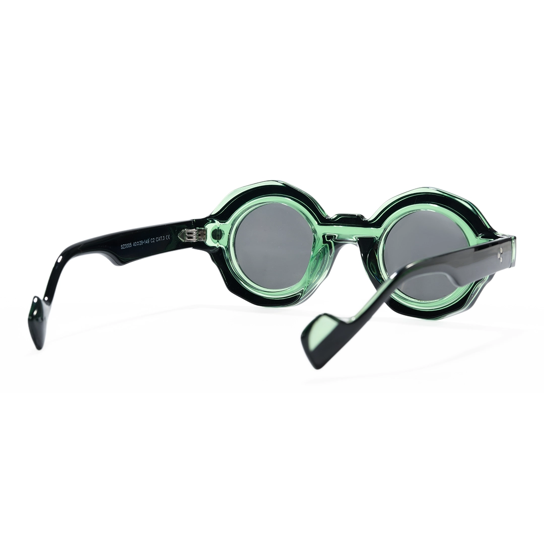 Back view of Shay fashion round pc magnetic clip-on eyeglasses set with interchangeable clip-on lenses in green. SPU: RP0012604