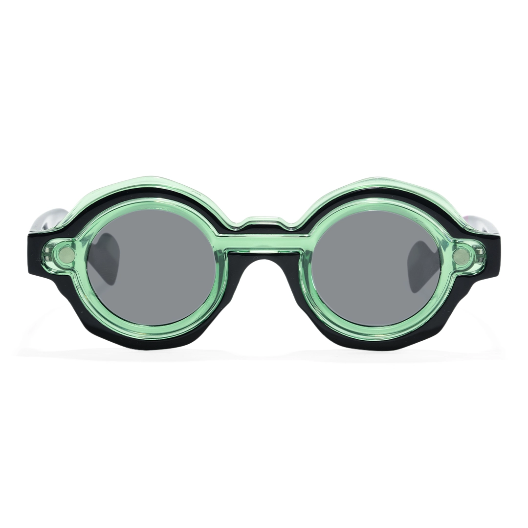 Front view of Shay fashion round pc magnetic clip-on eyeglasses set with interchangeable clip-on lenses RP0012604 in green