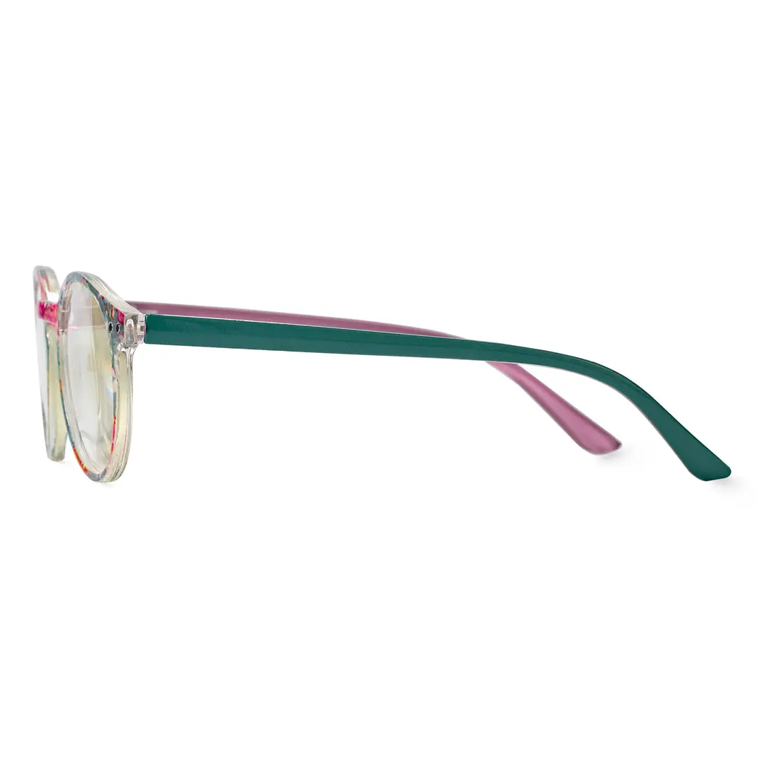 Side view of Galen colorful round pc eyeglasses in green. SPU: RP0032308