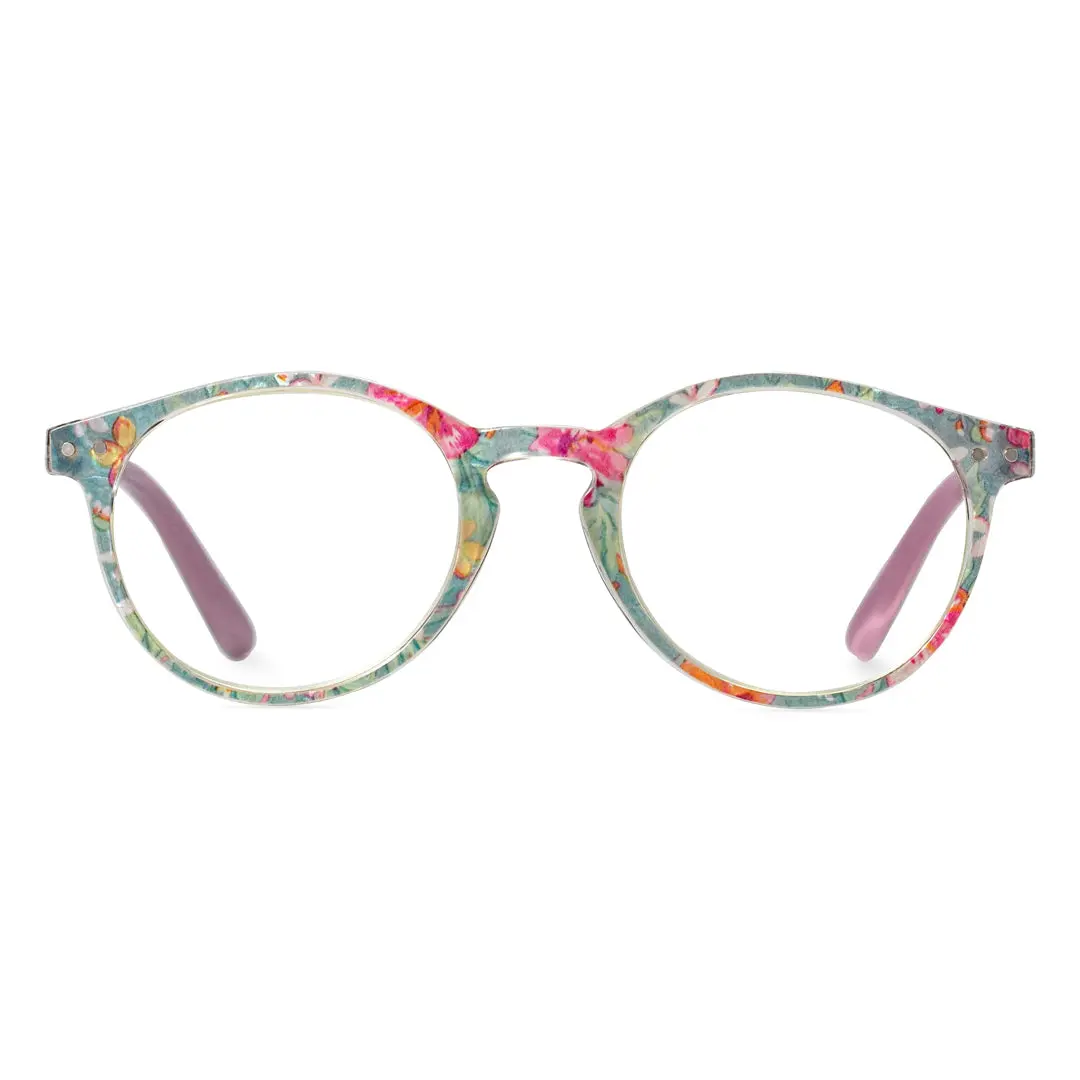 Front view of Galen round pc eyeglasses RP0032308 in green