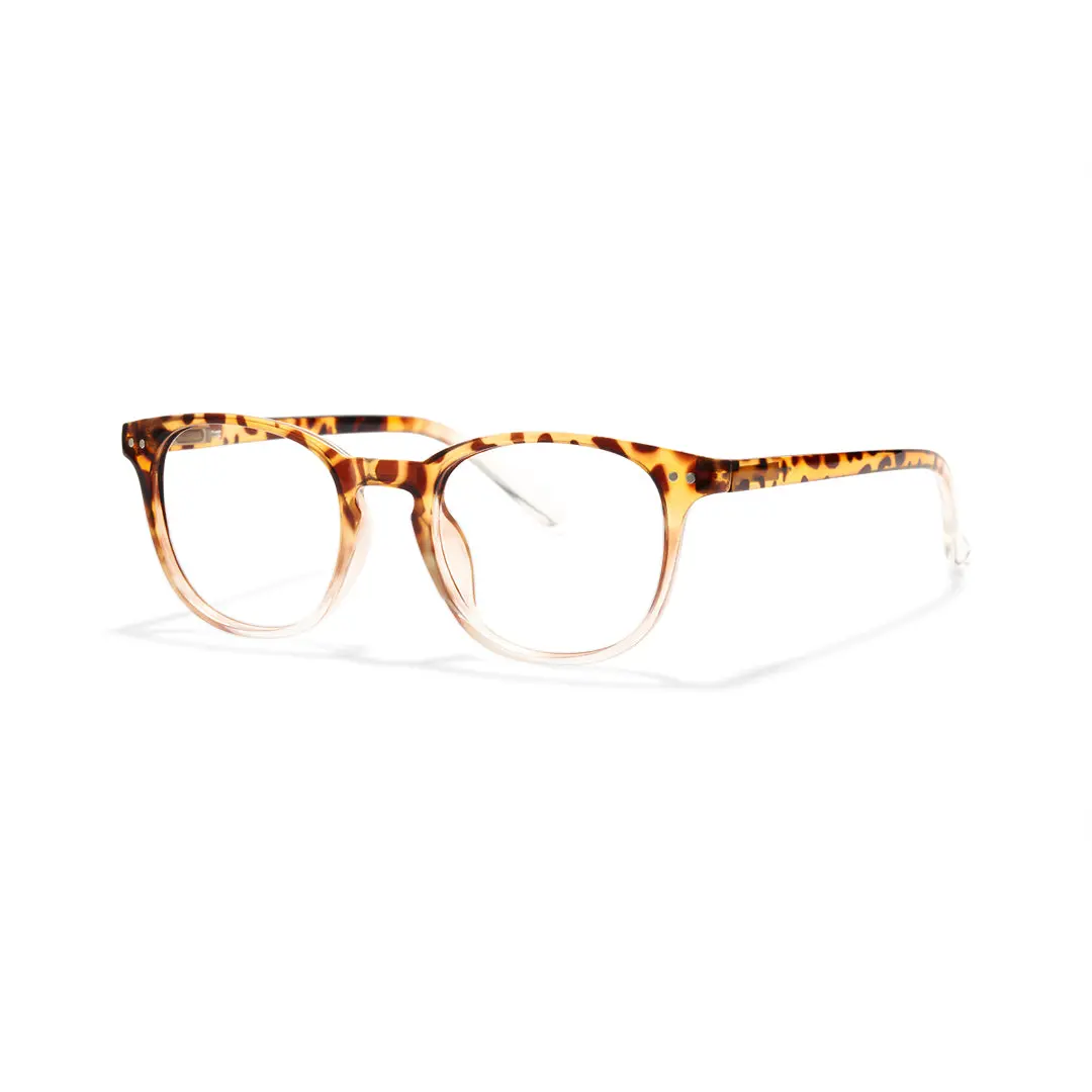 Angle view of Baya round pc eyeglasses RP0052502 in brown tortoise