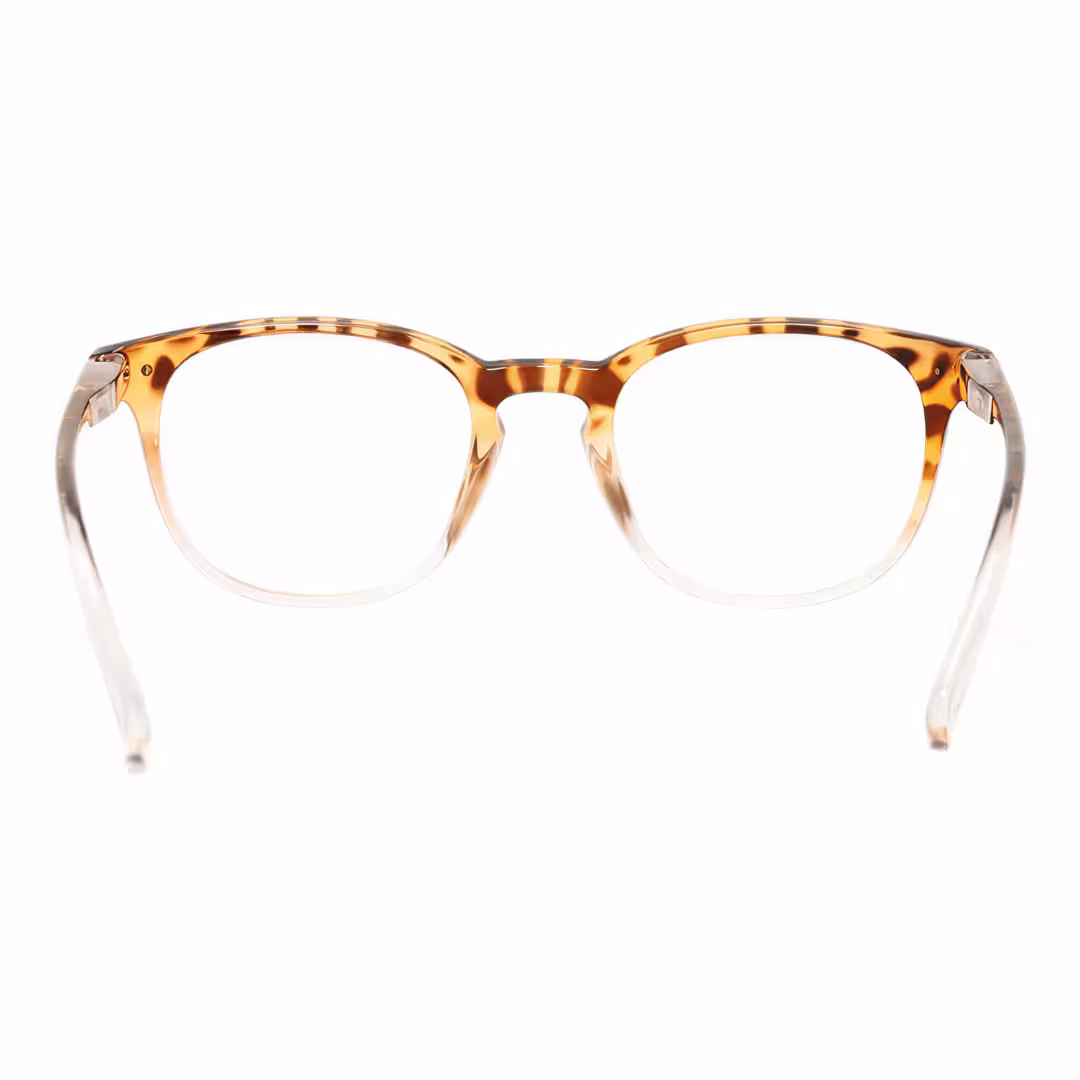 Back view of Baya round pc eyeglasses in brown tortoise. SPU: RP0052502