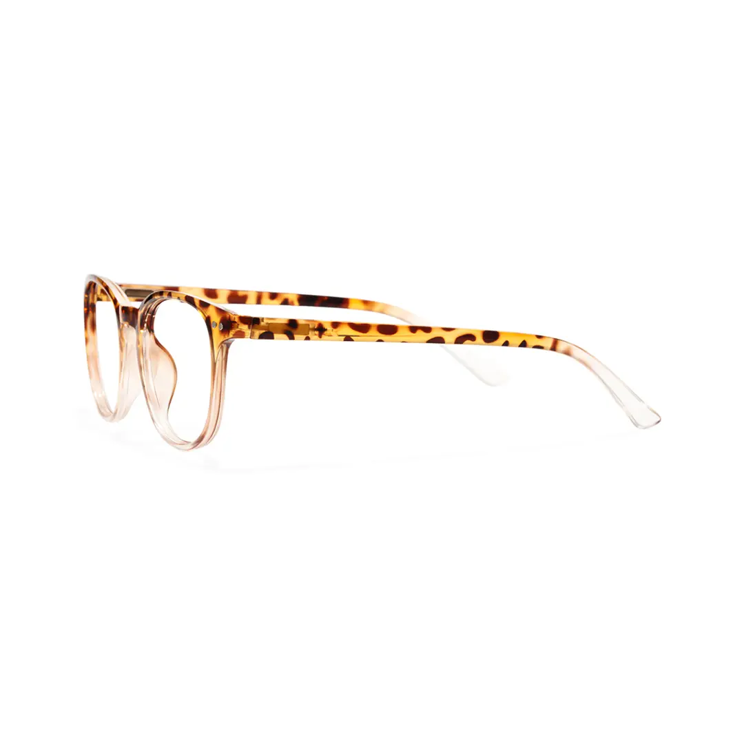 Side view of Baya round pc eyeglasses RP0052502 in brown tortoise
