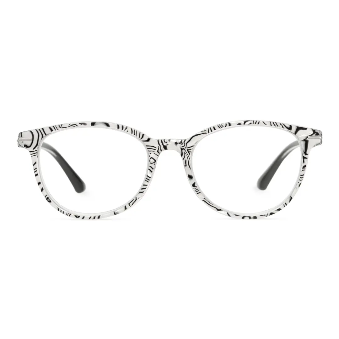 Front view of Heat colorful round pc eyeglasses in black. SPU: RP0212409