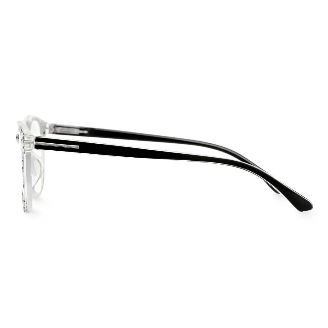 Side view of Heat colorful round pc eyeglasses in black. SPU: RP0212409