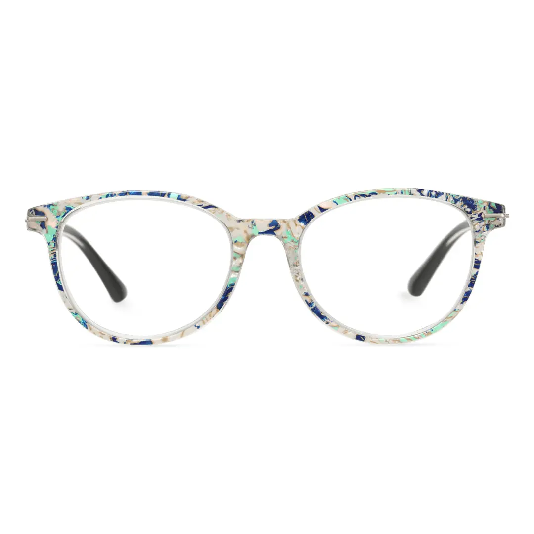 Front view of Heat colorful round pc eyeglasses in light blue. SPU: RP0212409