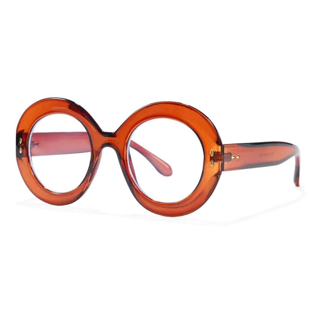 Angle view of Cllci round pc eyeglasses RP0322406 in brown