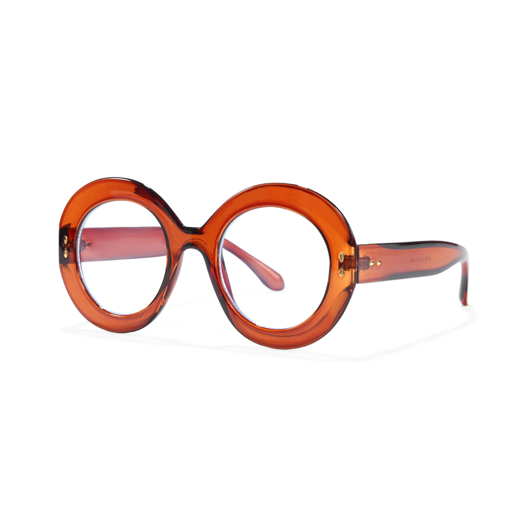 Angle view of Cllci round pc eyeglasses RP0322406 in brown