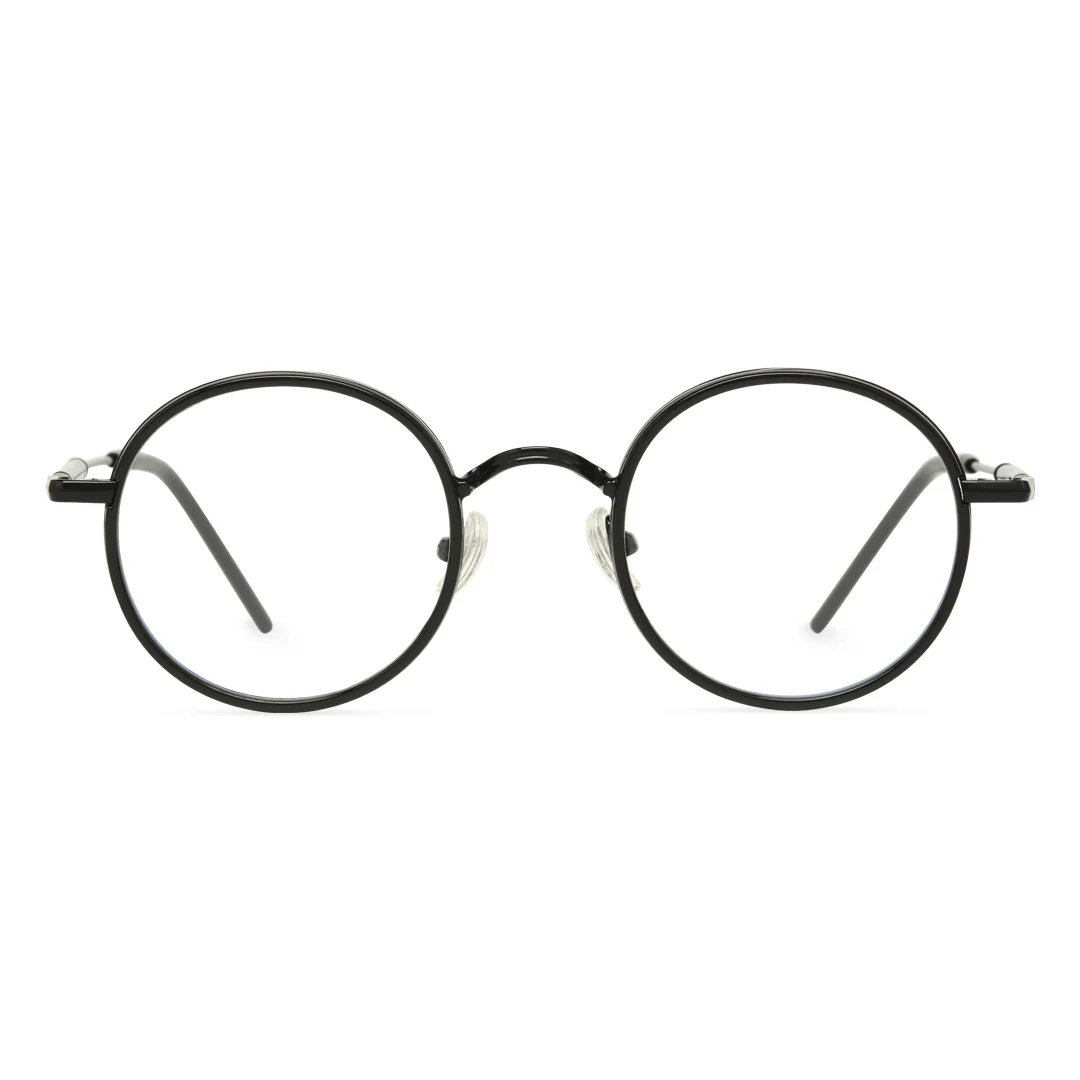 Front view of Feye vintage round tr90 eyeglasses RR0032409 in black