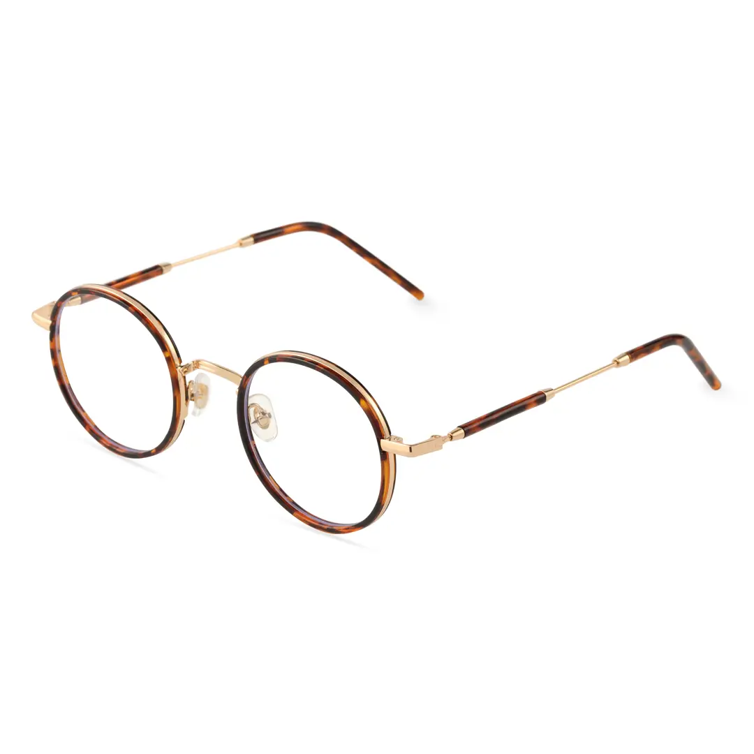 Angle view of Feye round tr90 eyeglasses RR0032409 in tortoise