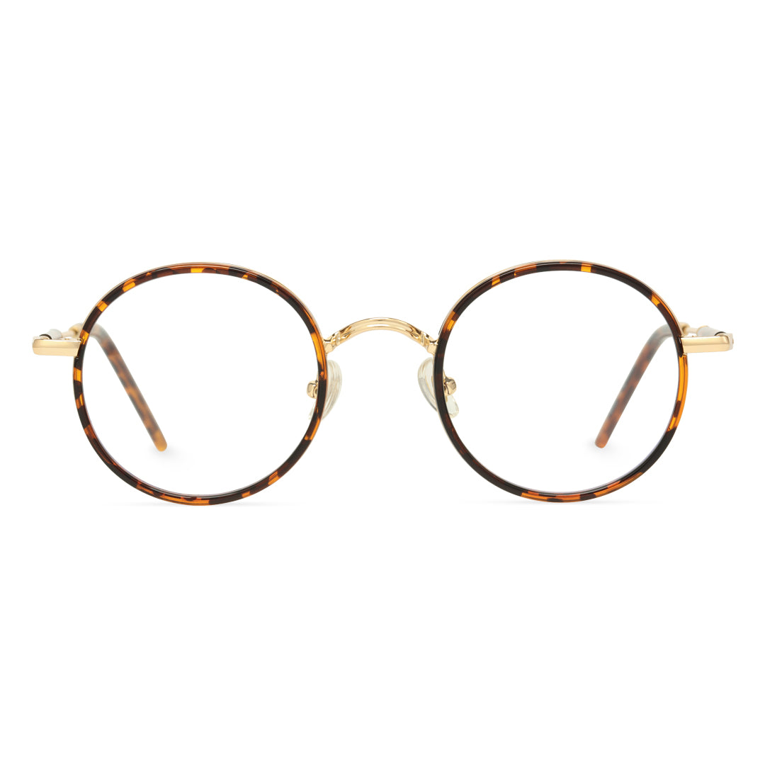 Front view of Feye vintage round tr90 eyeglasses RR0032409 in tortoise