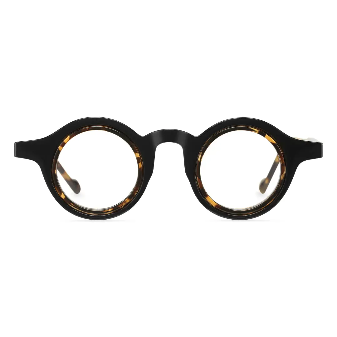 Front view of Pnora vintage round tr90 eyeglasses RR0032411 in black brown