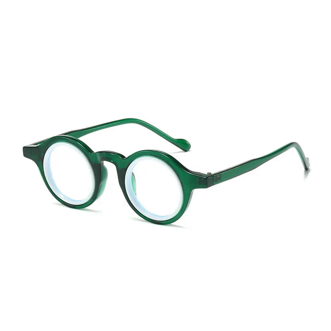 Angle view of Pnora vintage round tr90 eyeglasses RR0032411 in green
