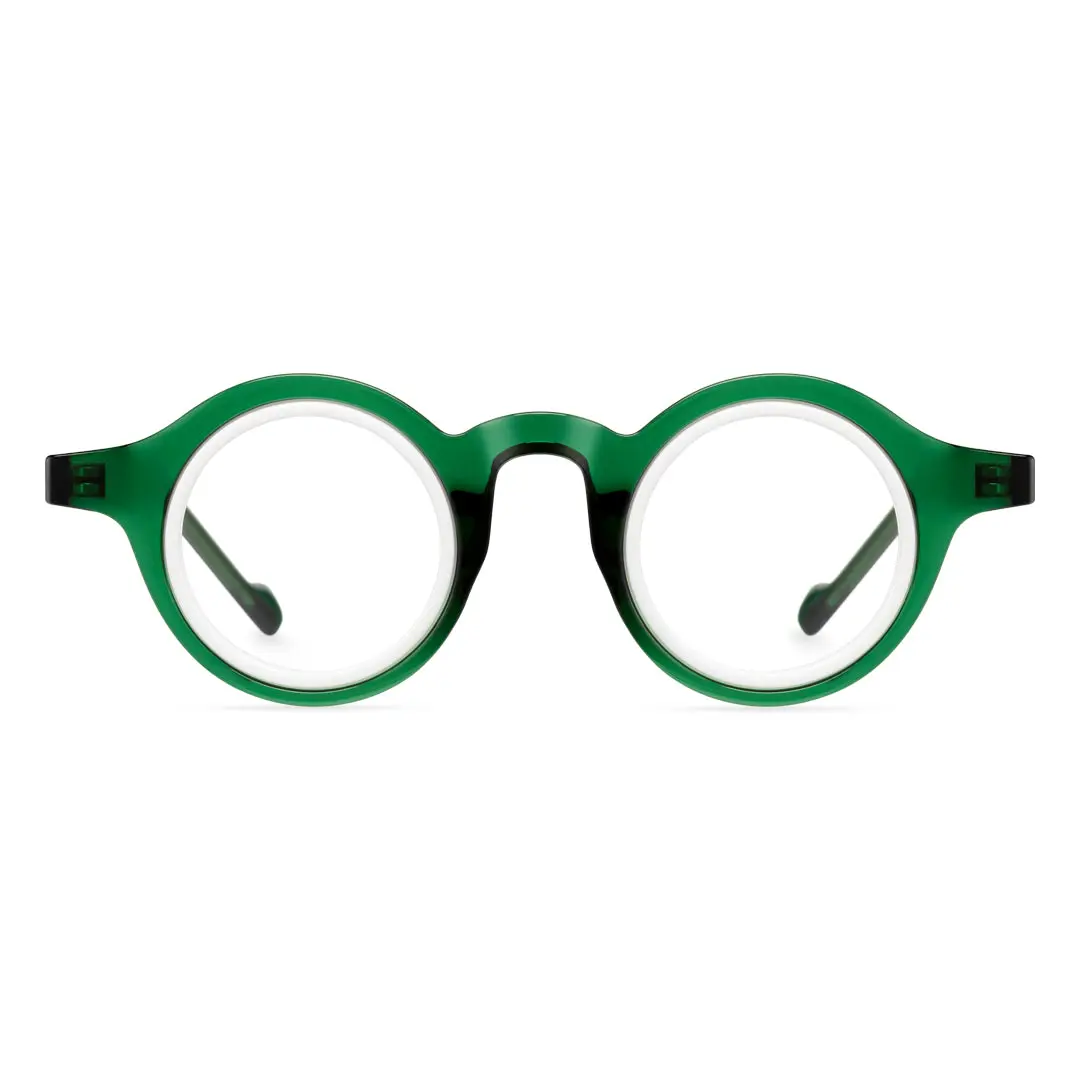 Front view of Pnora vintage round tr90 eyeglasses RR0032411 in green