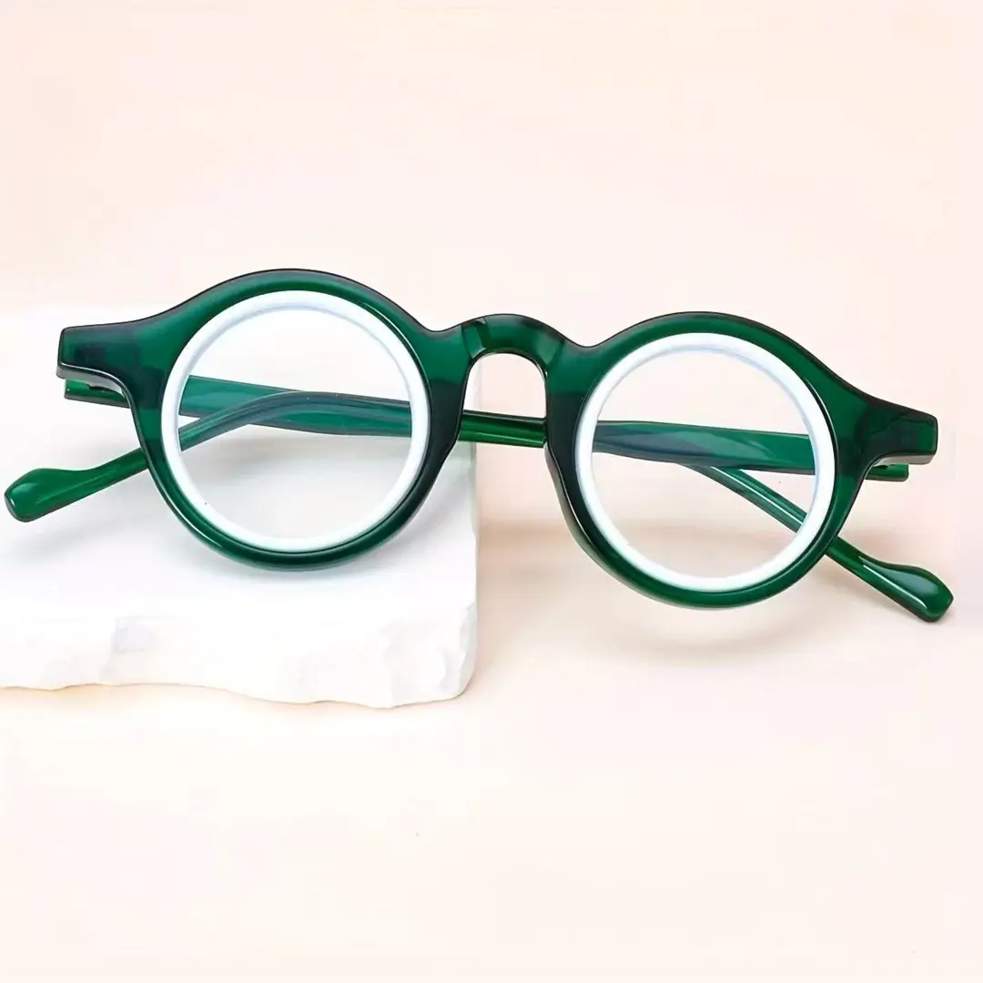 Scene view of Pnora vintage round tr90 eyeglasses RR0032411 in green