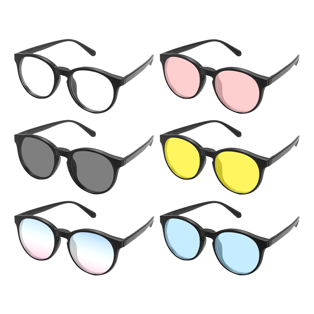 Lens variation view of Callen round tr90 magnetic clip-on eyeglasses set with interchangeable clip-on lenses RR0042512 in black