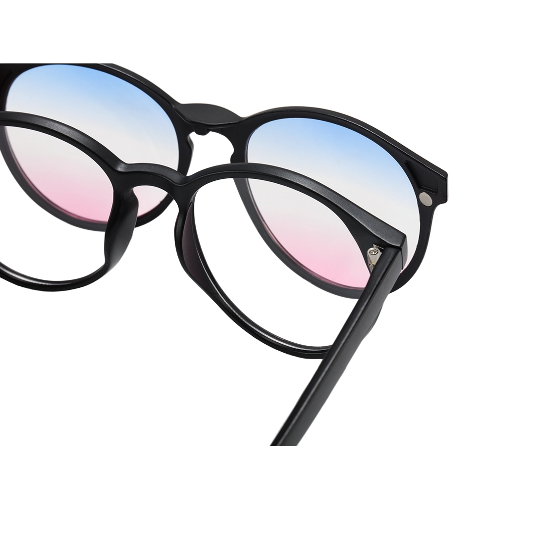 Magnetic connection detail of Callen round tr90 magnetic clip-on eyeglasses set with interchangeable clip-on lenses RR0042512 in black