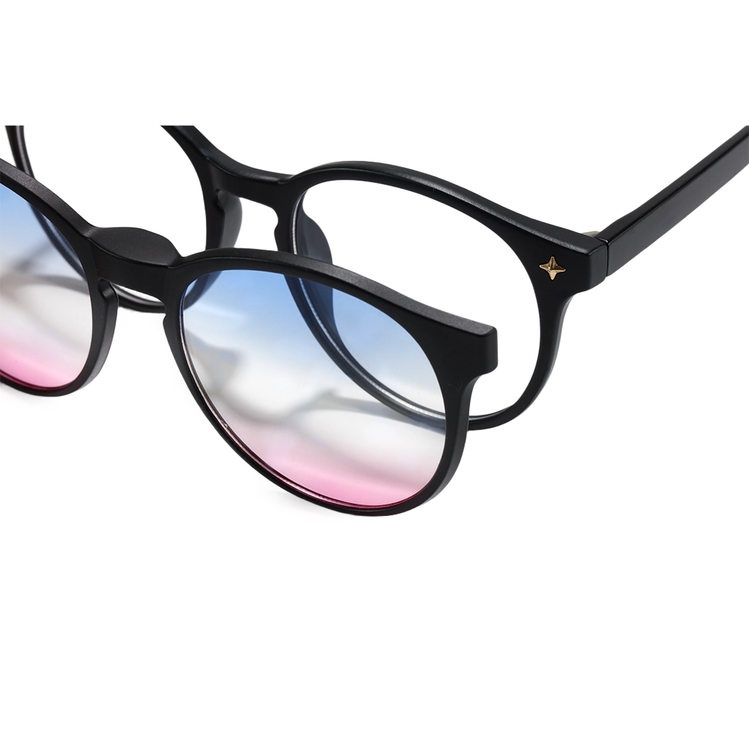 Structure detail of Callen round tr90 magnetic clip-on eyeglasses set with interchangeable clip-on lenses RR0042512 in black