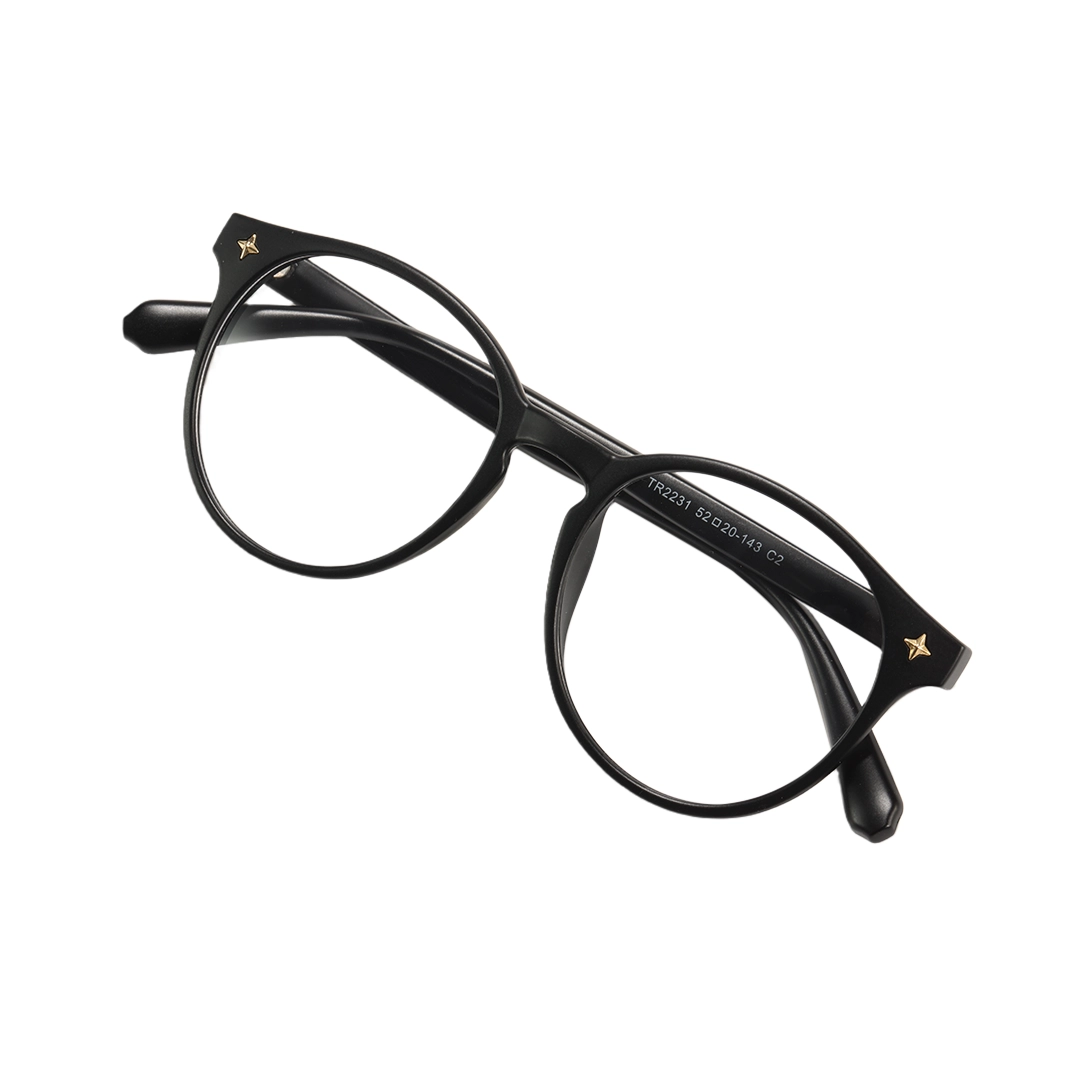 Front folded view of Callen round tr90 magnetic clip-on eyeglasses set with interchangeable toppers RR0042512 in black