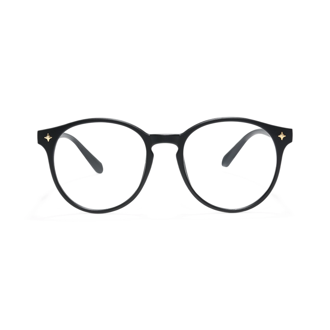 Front view of Callen round tr90 magnetic clip-on eyeglasses set with interchangeable toppers RR0042512 in black
