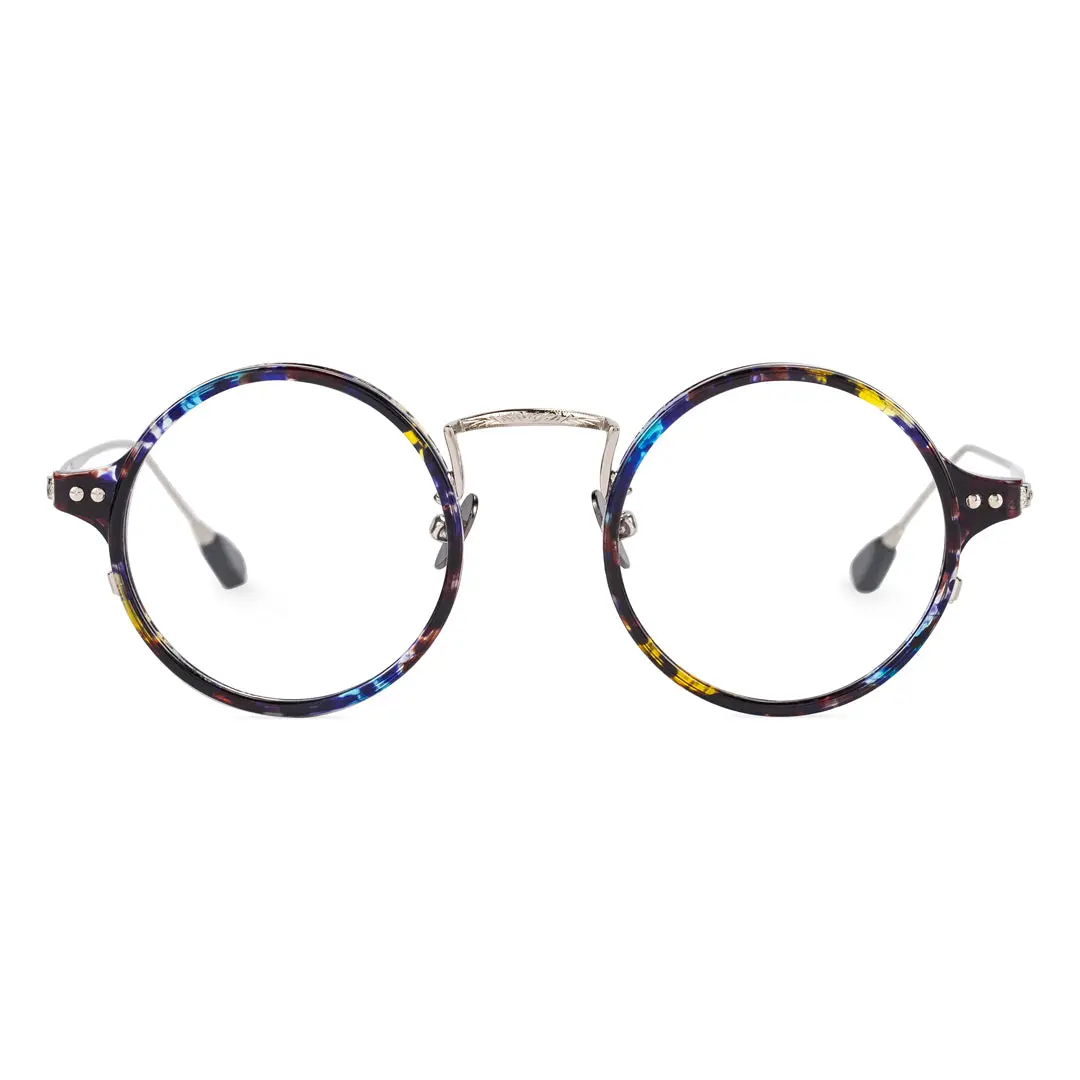 Front view of Guts vintage round tr90 eyeglasses RR0072308 in blue tortoise