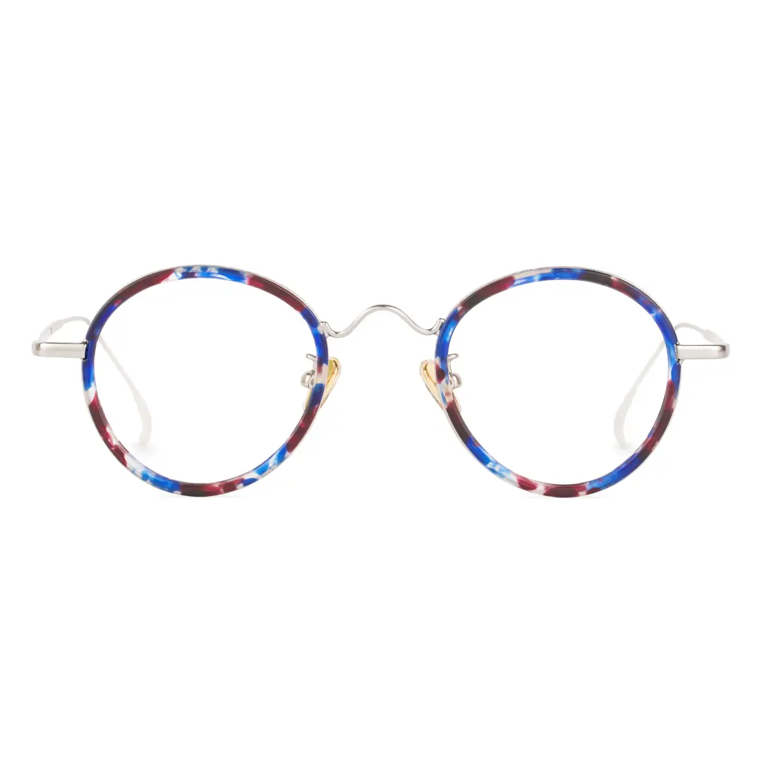 Front view of Miko vintage round tr90 eyeglasses RR0082308 in blue tortoise