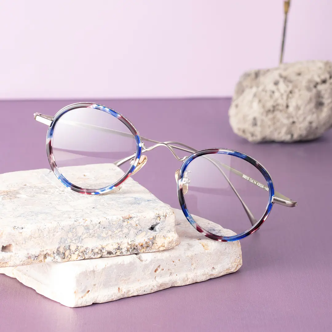 Scene view of Miko vintage round tr90 eyeglasses RR0082308 in blue tortoise