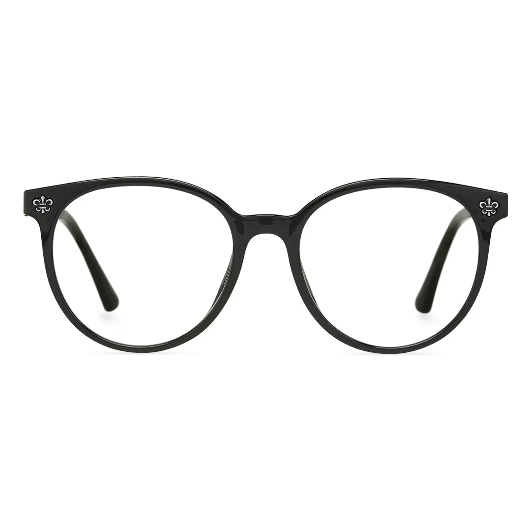 Front view of Vaelia fashion round tr90 eyeglasses RR0082409 in black