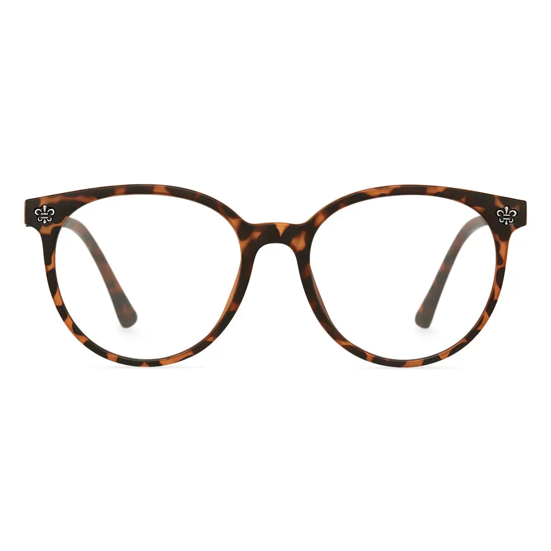 Front view of Vaelia fashion round tr90 eyeglasses RR0082409 in tortoise