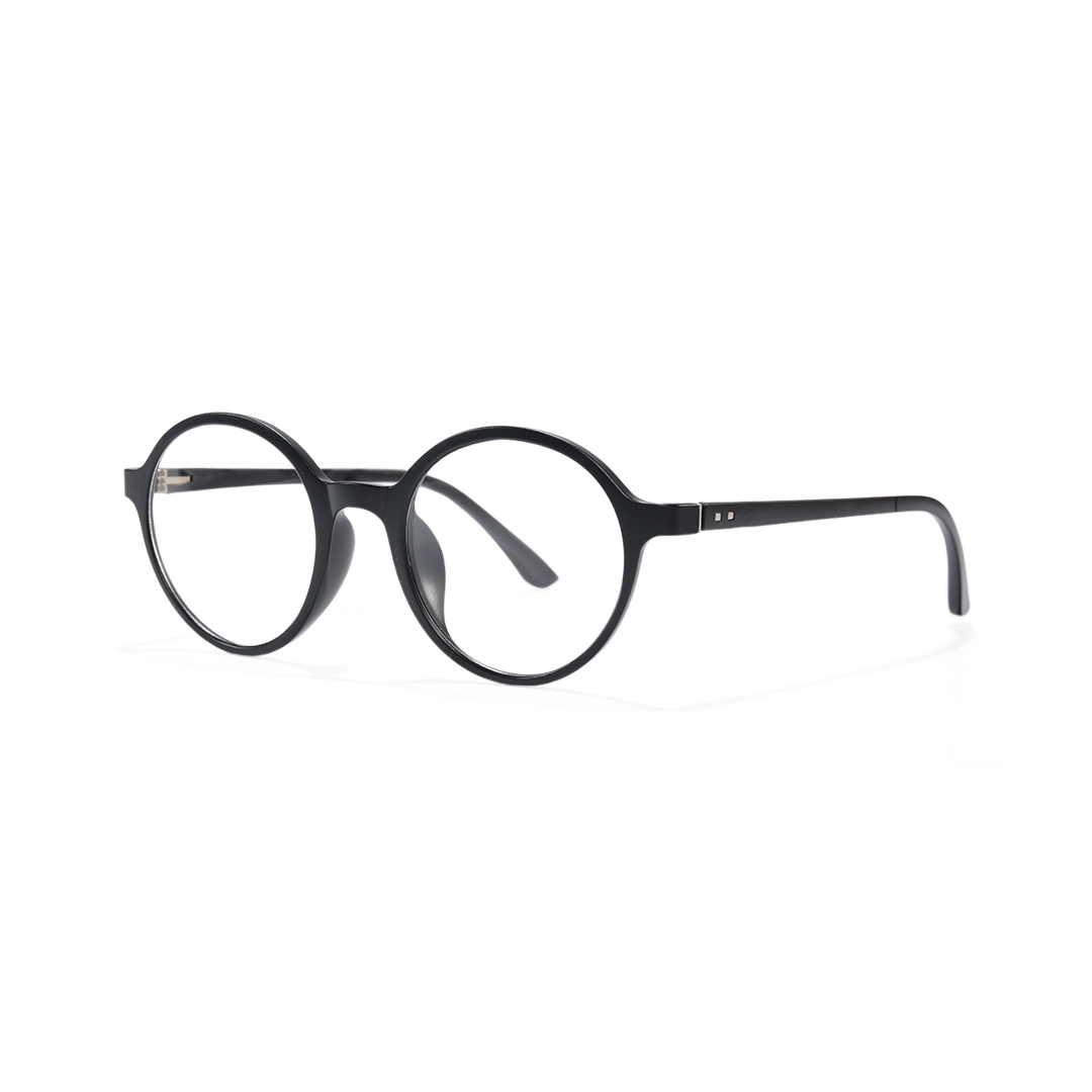 Angle view of Lume round tr90 magnetic clip-on eyeglasses set with interchangeable clip-on lenses RR0112601 in black
