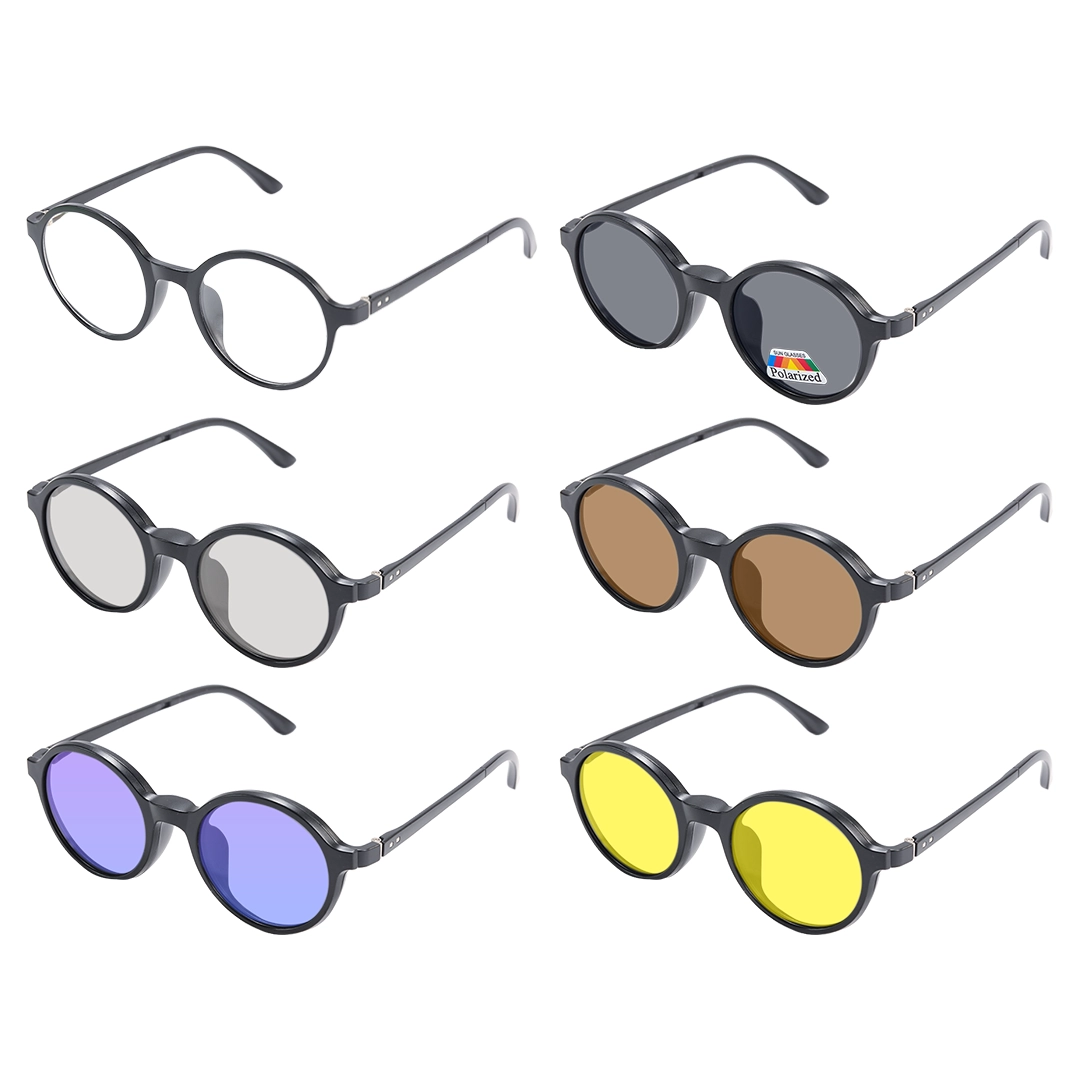 Lens variation view of Lume round TR90 magnetic clip-on eyeglasses set with interchangeable clip-on lenses RR0112601 in black
