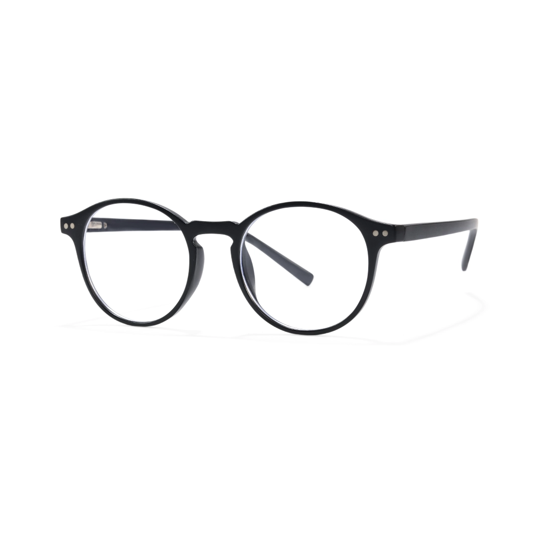 Angle view of Gale round tr90 magnetic clip-on eyeglasses set with interchangeable clip-on lenses RR0132601 in black