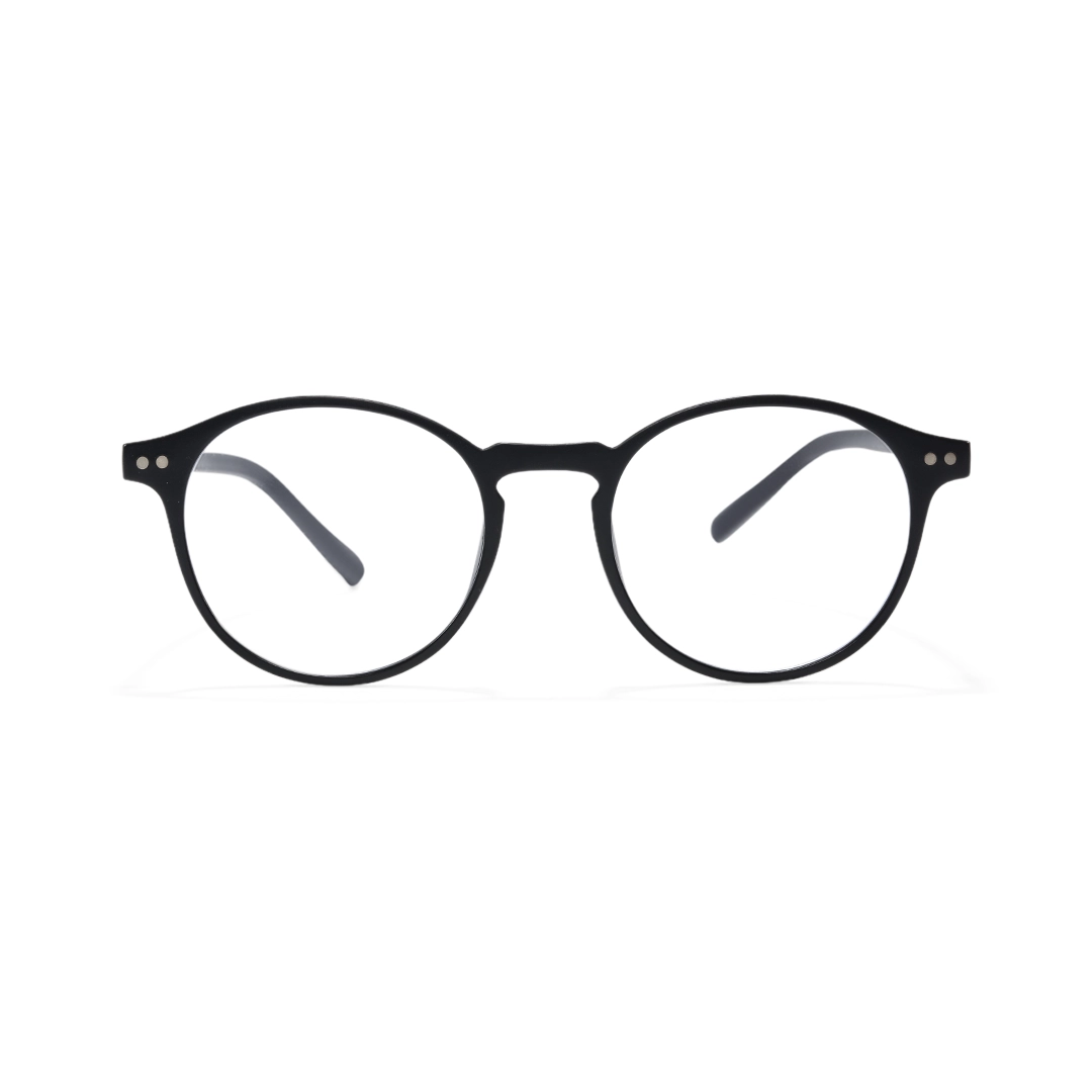 Front view of Gale round tr90 magnetic clip-on eyeglasses set with interchangeable clip-on lenses RR0132601 in black