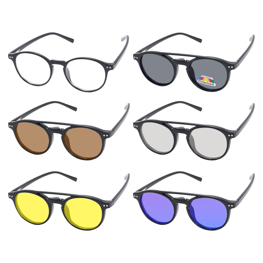 Lens variation view of Gale round tr90 magnetic clip-on eyeglasses set with interchangeable clip-on lenses RR0132601 in black