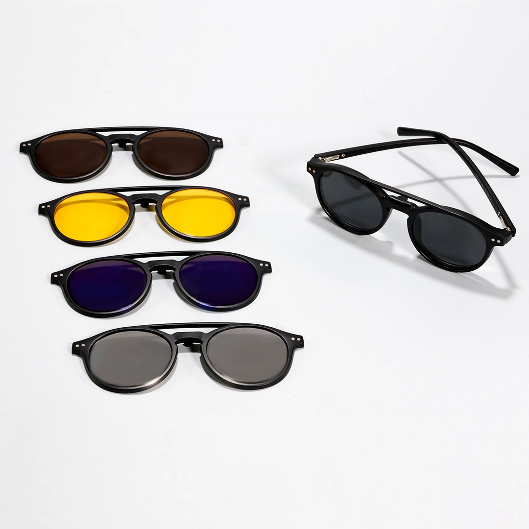 Scene view of Gale round tr90 magnetic clip-on eyeglasses set with interchangeable clip-on lenses RR0132601 in black