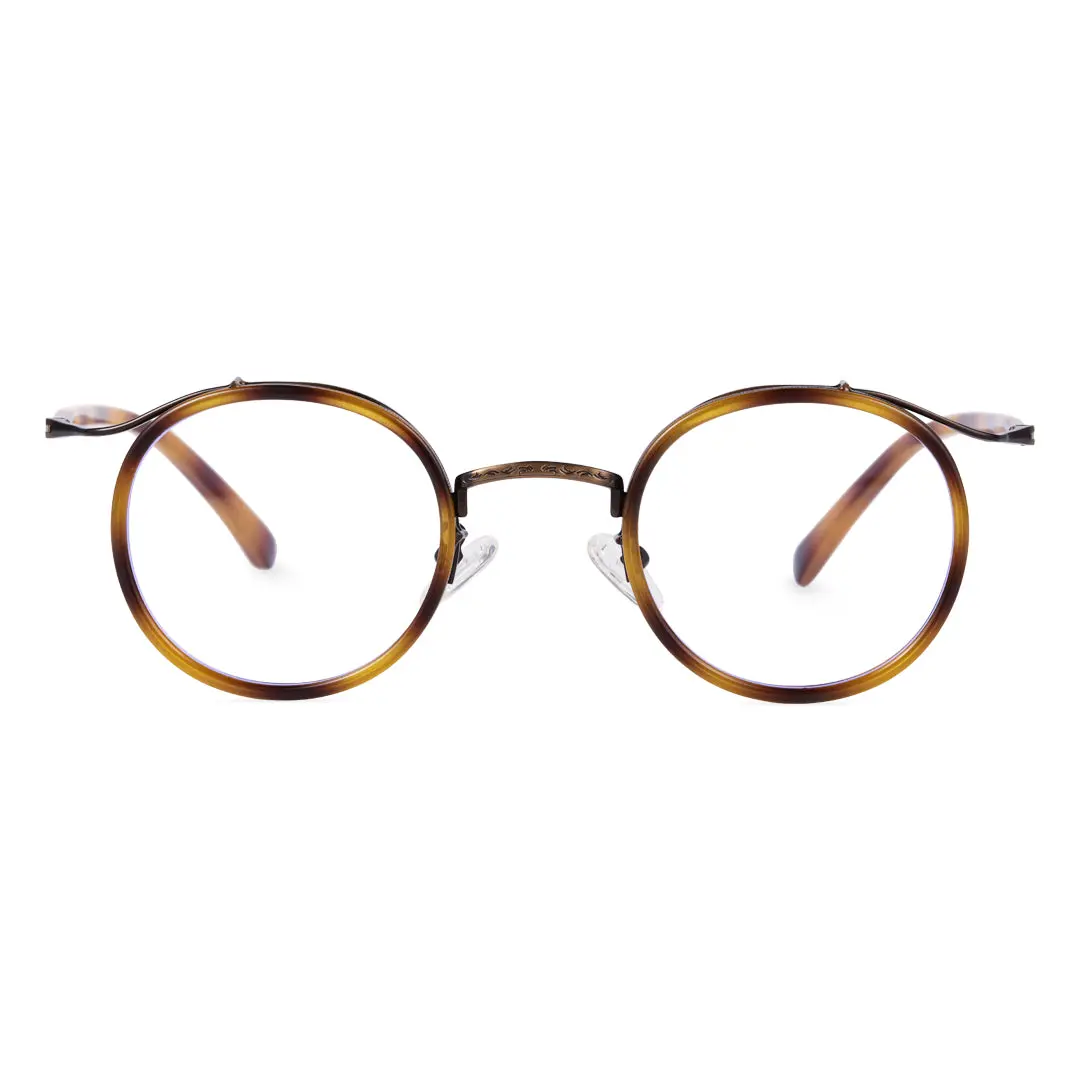 Front view of Kayla vintage round tr90 eyeglasses RR0192209 in yellow tortoise