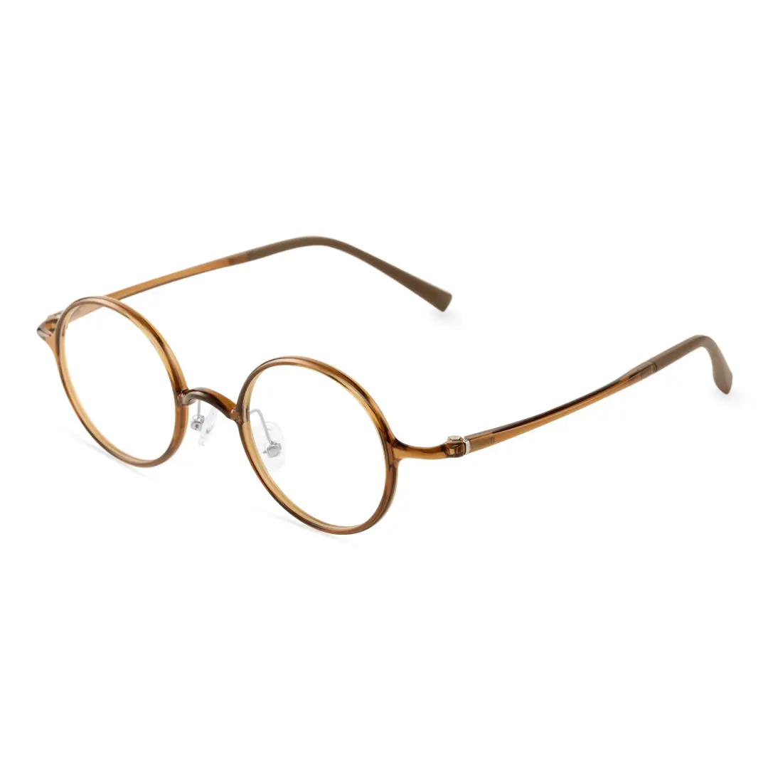 Angle view of Gage john lennon round tr90 eyeglasses in brown. SPU: RR0192410